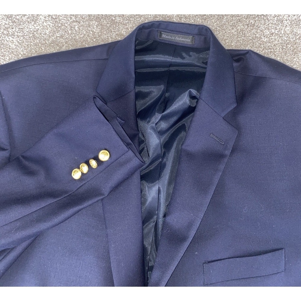 Lauren Ralph Lauren 100% Wool Blue Blazer With Gold Unique Buttons Mens 48L Prep
